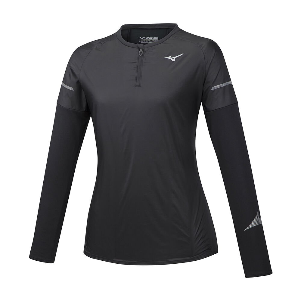 Damske Tričko Mizuno Hineri Hybrid LS Bezecke Čierne Vypredaj SZOX24965